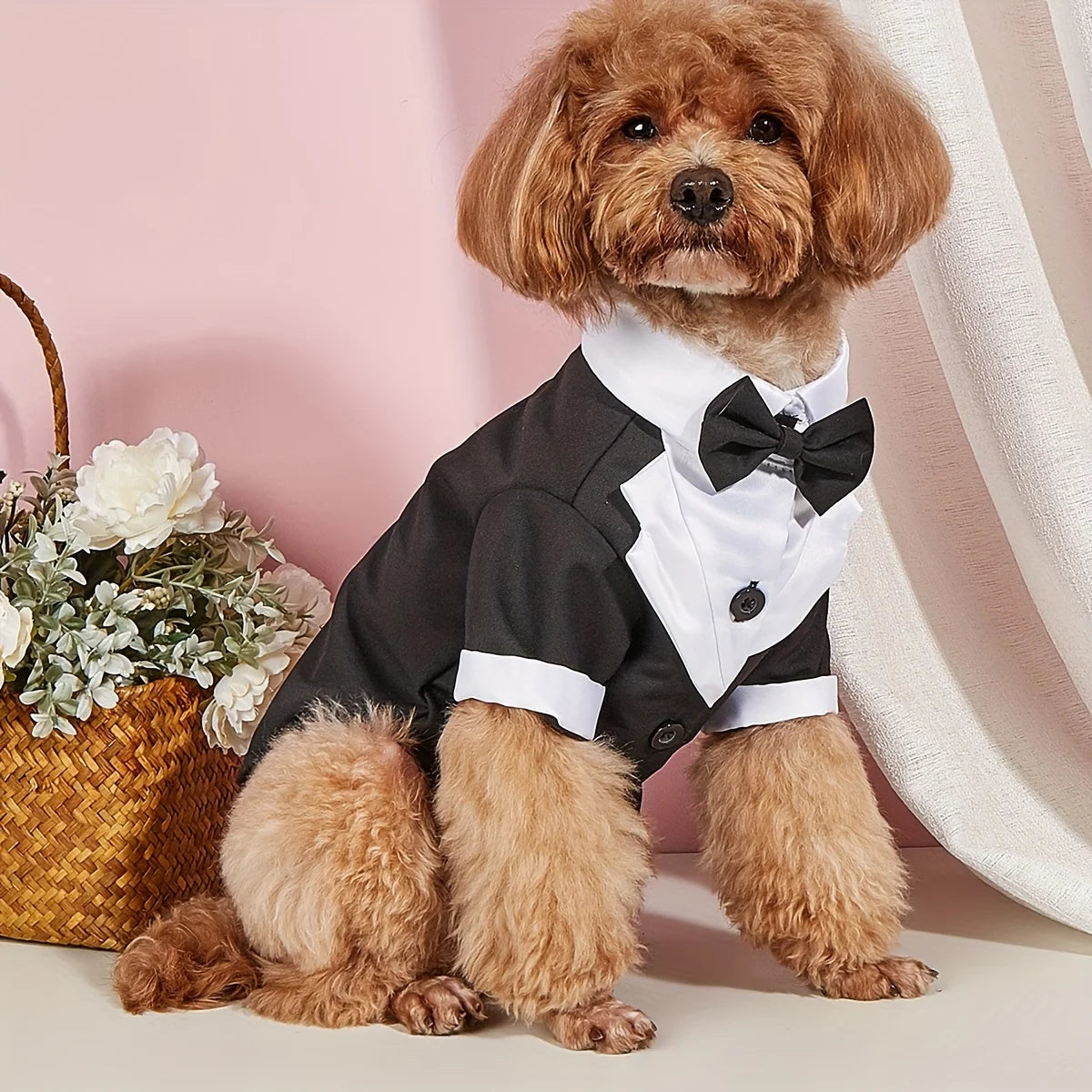 Kostym med fluga för liten hund