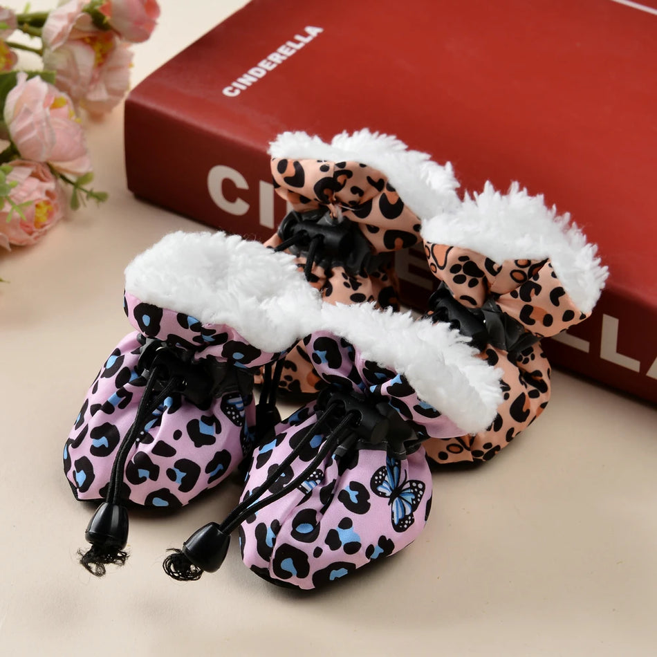 Leopard-print winter boots for dogs